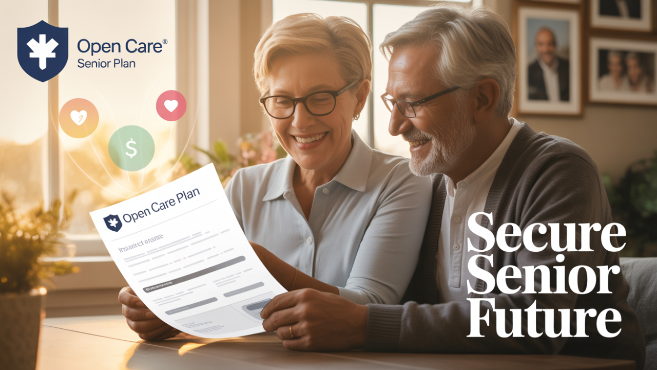 Senior couple reviewing open care senior plan reviews for a secure future