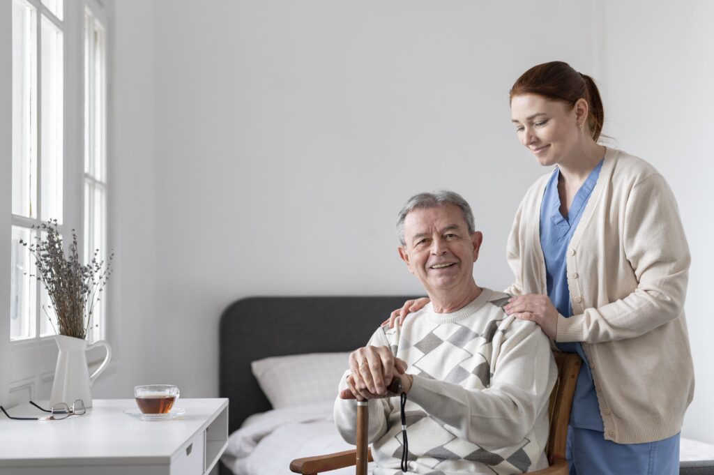 Supportive levels of senior care in a bright assisted living lounge.
