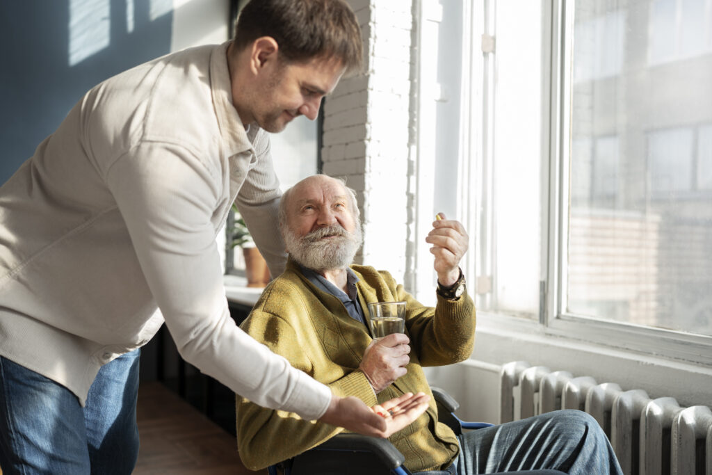 Comprehensive levels of senior care in a nursing facility room.